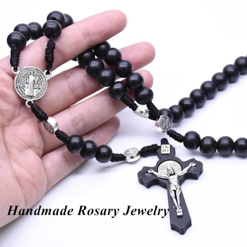 

Fashion 3 Colors Necklace Handmade Wooden Round Beads Catholic Rosary Cross Religious Unisex Jewellery Charm Party Gift Hot Sell