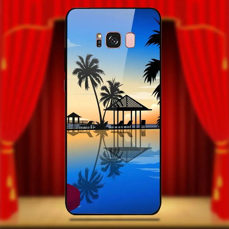Palm Tree Hawaii Beach Tempered Glass Phone Cases Cover for Samsung Galaxy A6 A8 A8S A9S S8 S9 S10 Plus Lite Coque Bags |