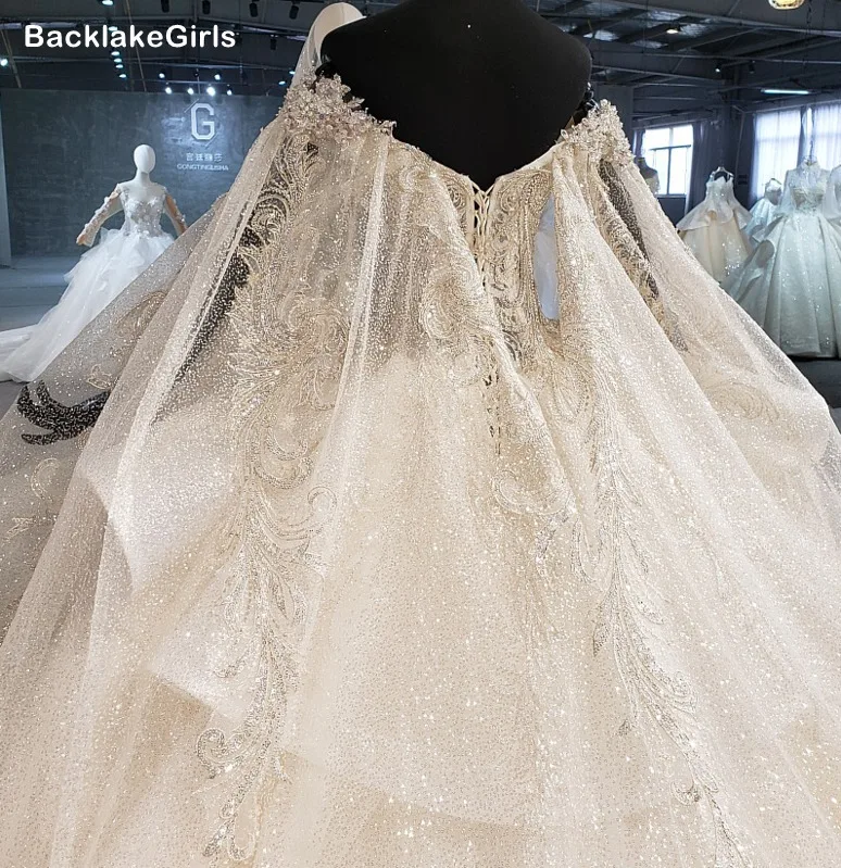 Бальное свадебное платье 2020 с круглым вырезом фатиновое длинным рукавом для