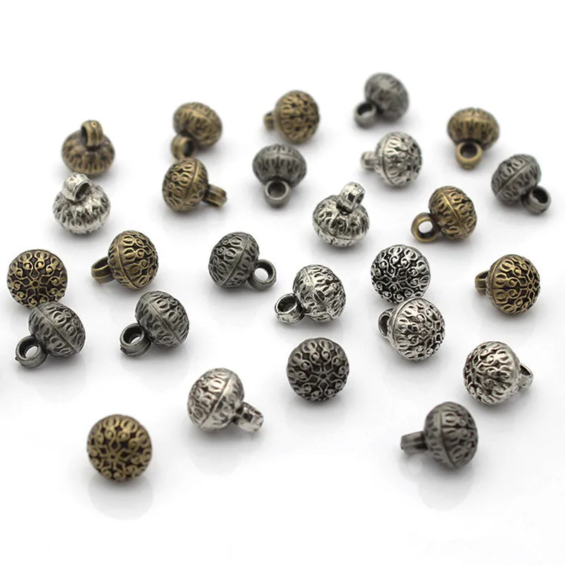 Круглые резные пуговицы в стиле ретро 10 мм мини из античного серебристого и