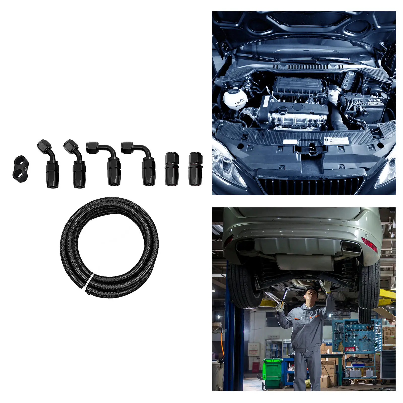 

6AN Fuel Line Hose Kit Reusable Universal Nylon 3/8 10ft 0/45/90 Degree Car Modification Kit Gas Hose End Braided Connector