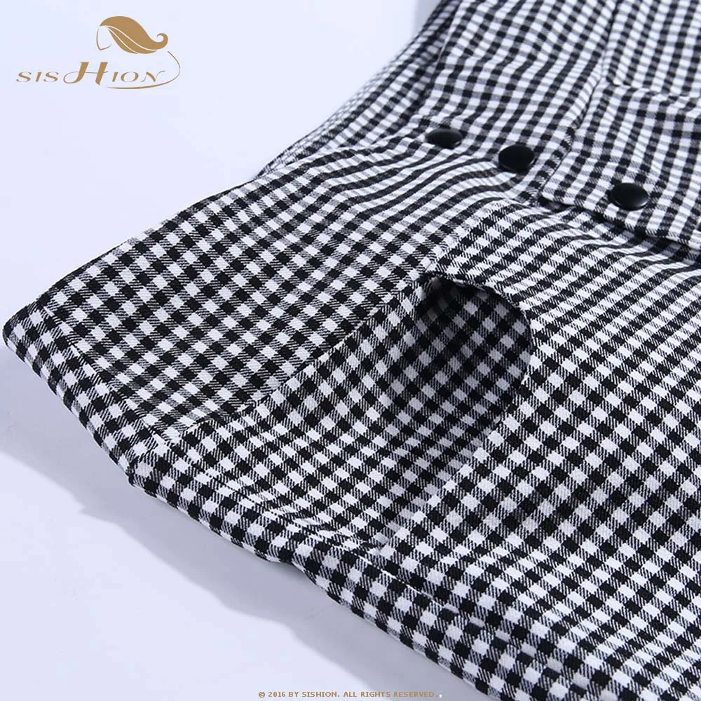 

SISHION Vintage Button High Waist Plaid Pants Autumn Ladies Trousers Women Elegant Zipper Pencil Pants QY0669