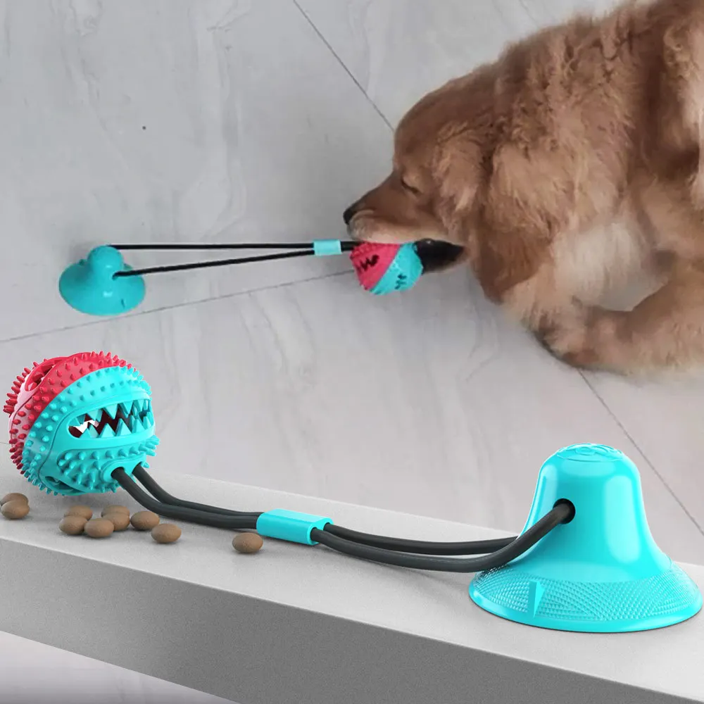 

2023 Dog Toys Silicon Suction Cup Tug Interactive Dog Ball Toys slow feeder Pet Chew Bite Tooth Cleaning Toothbrush Dogs Food