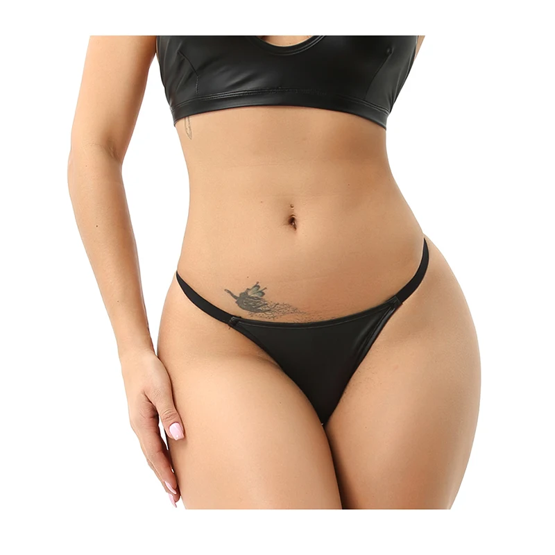 

Трусики-стринги женские, из искусственной кожи, с низкой посадкой