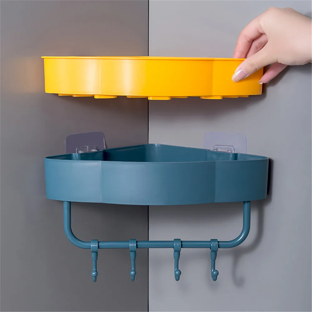 

Punch Free Wall Corner Bathroom Shelves Shelf With Hook Bathroom Accessories Shampoo Shower Shelf Holder Storage Rack Organizer