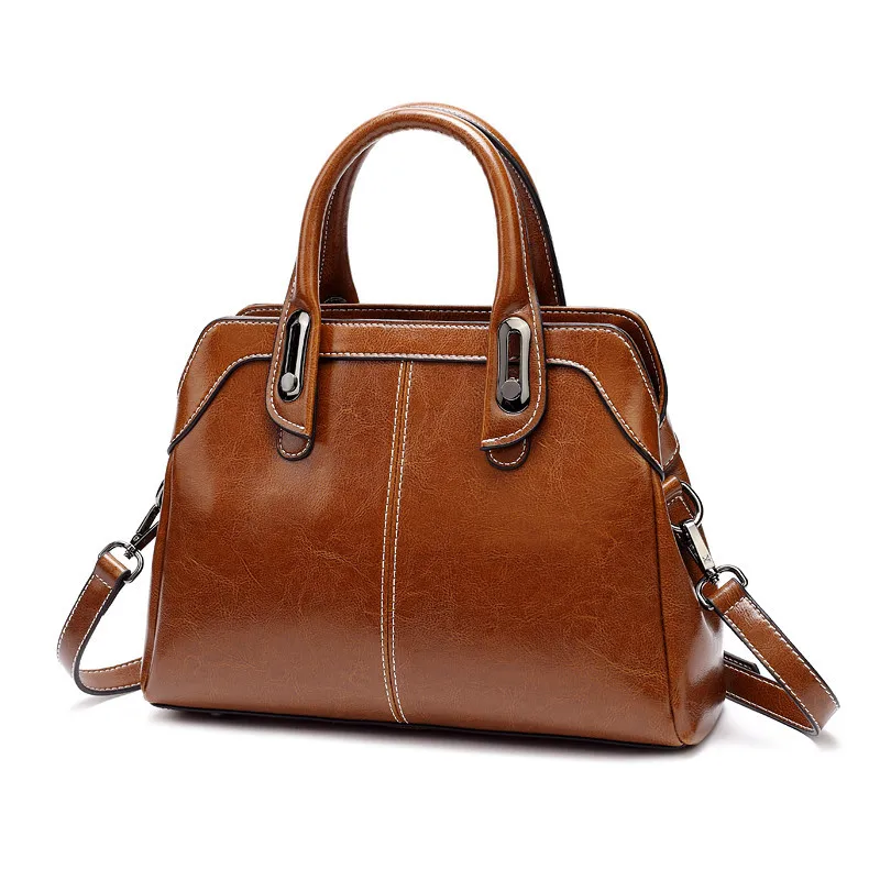 

Vintage Wax Oil Luxury Genuine Leather Women Top-handle Shoulder Bags Female Ladies Handbags Women Green Tote Bag