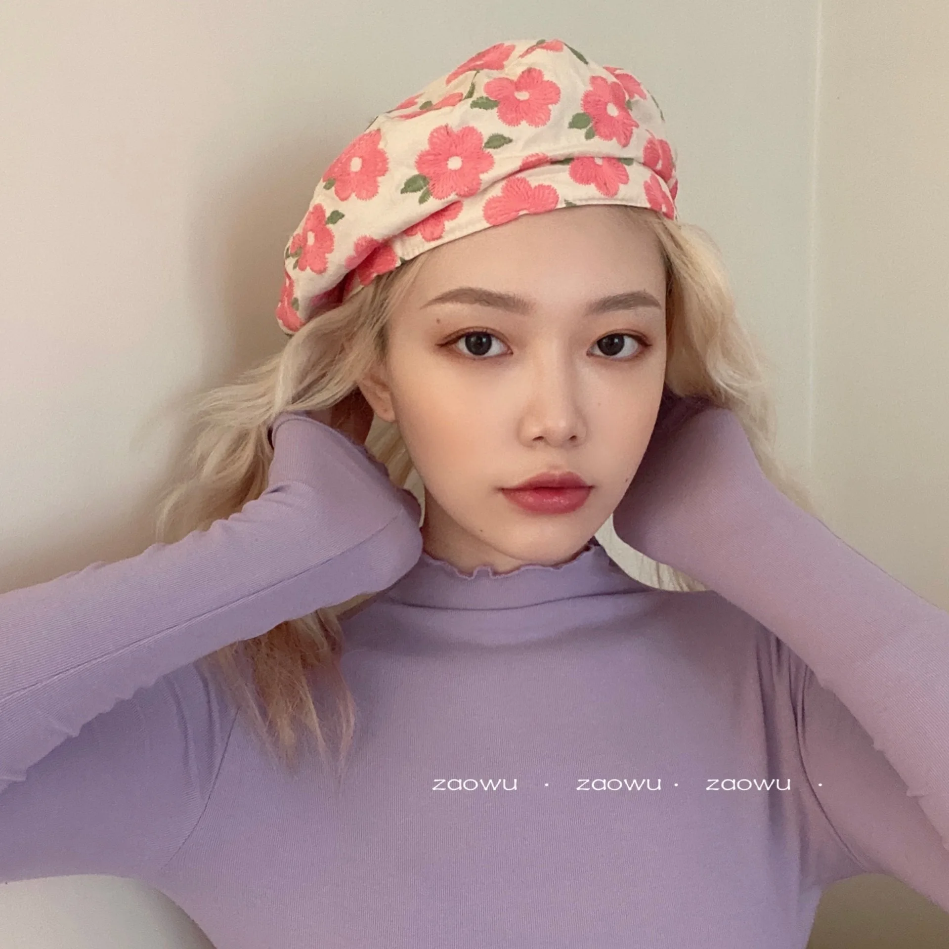 

INS Fashion Korean Ladies Peach blossom Beret Women Flower Embroidery Designer Summer Thin Japanese Style Painter Boinas Hat