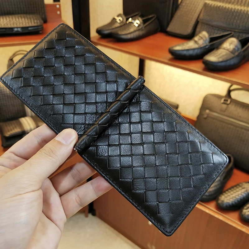 Men's Genuine Leather  Money Clips Luxury Brand Super Soft Sheepskin Hand-Woven Thin Women Large Wallet Multi Card Slot 2022 New