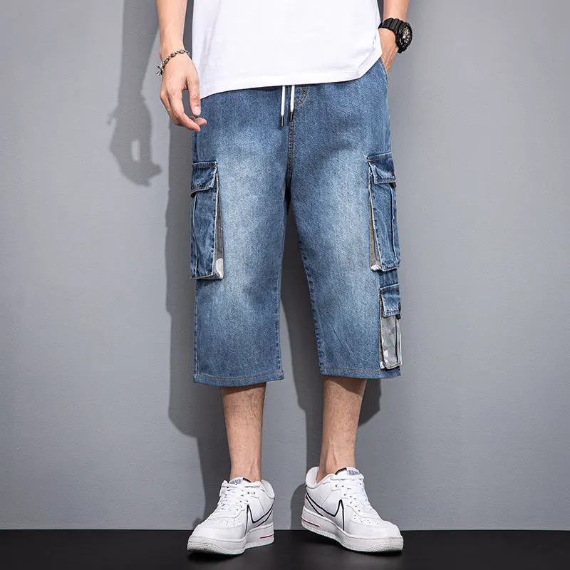 

Шорты-карго Idopy мужские джинсовые, классические брюки из денима в винтажном стиле, с большими карманами, цвет зеленая ткань, летние