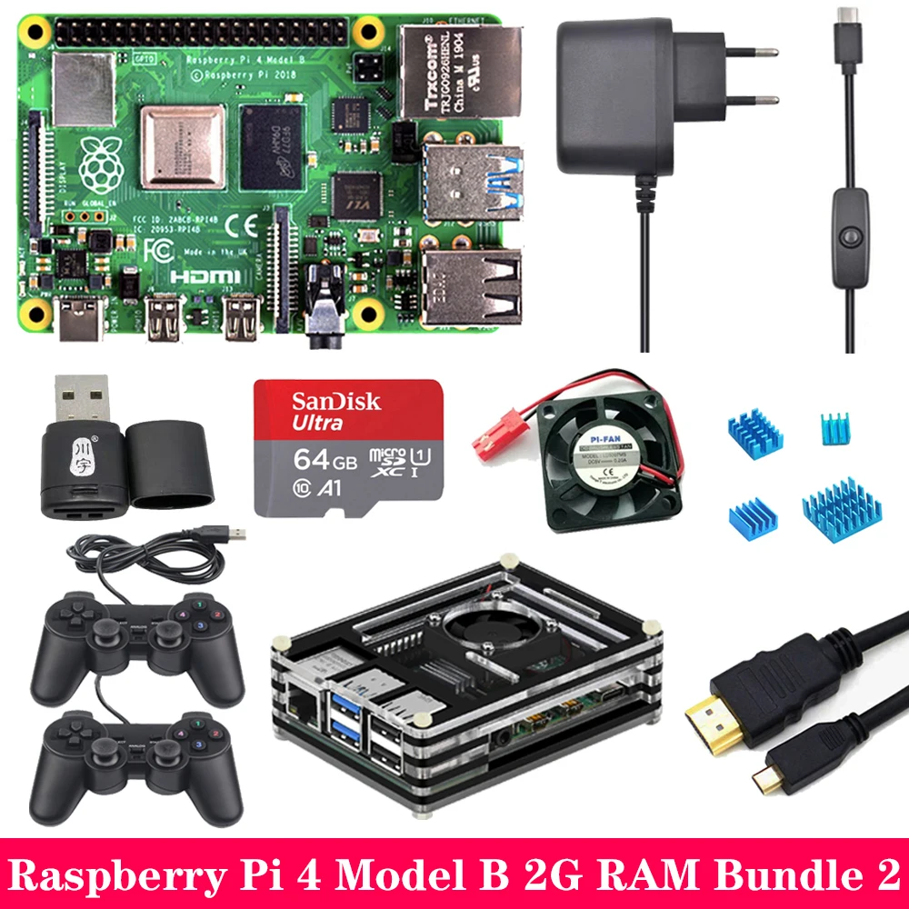 Raspberry Pi 4 2GB 4GB ram игровой комплект с usb-геймпад джойстик акриловый чехол sd-карта блок питания для Raspberry Pi 4 Модель B Pi 4B