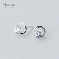 modian fashion exquisite ear 100 925 sterling silver round clear cz stud earrings for women fashion silver fine jewelry new