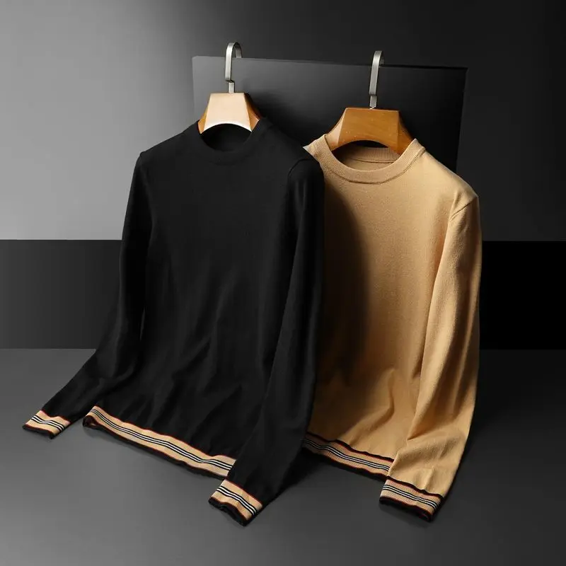 

Вязаный свитер, Мужская однотонная универсальная Повседневная рубашка с круглым вырезом, мужская приталенная рубашка на осень и зиму, нови...