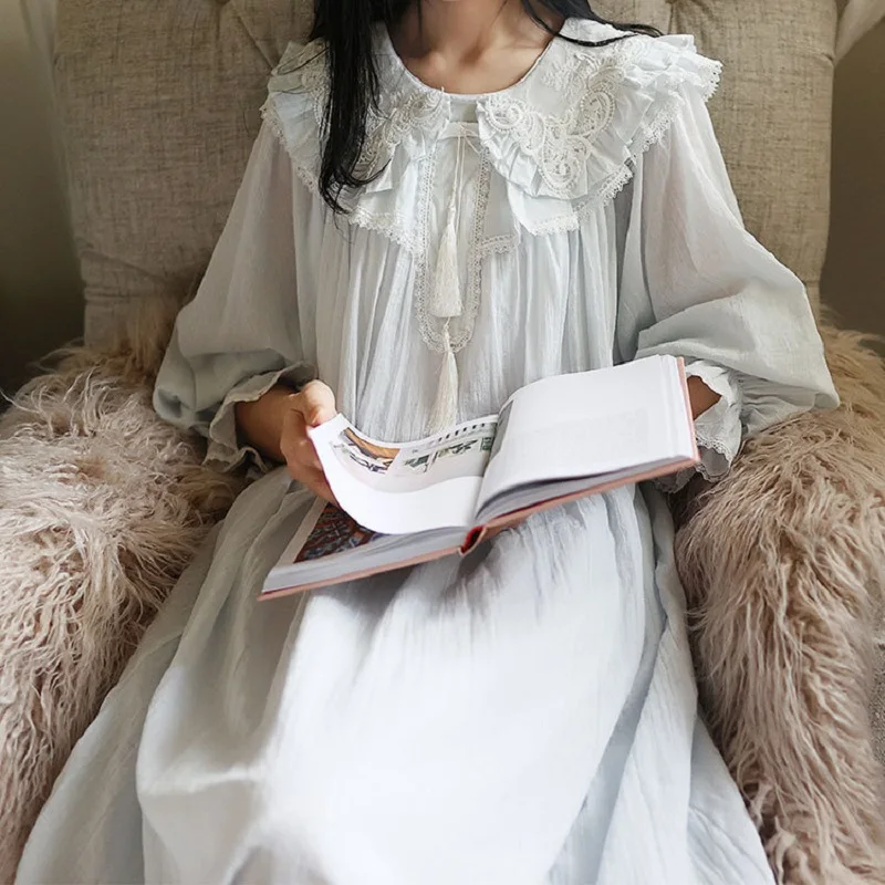 

Винтажные Хлопковые женские длинные ночные рубашки с вышивкой весна-осень одежда для сна элегантная женская ночная рубашка удобная домашн...