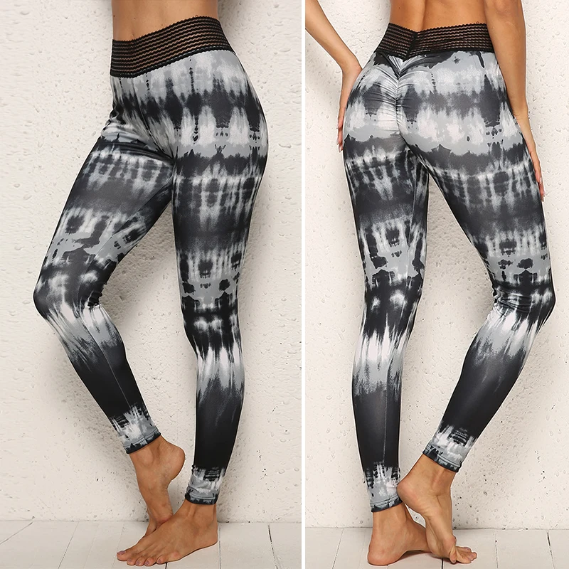 

Women's Tie Dye Sports Fitness Stretch Hip Slim Yoga Leggings Black