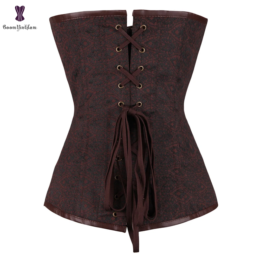 Двойная молния спереди Коричневый Женский жаккардовый корсетный корсет с