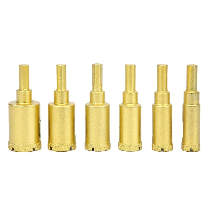

6Pcs(14-25Mm)Golden Diamond Hole Saw Drill Bit Core Drill Cutter For Glass Ceramic Porcelain Tiles Marble Granite Quartz