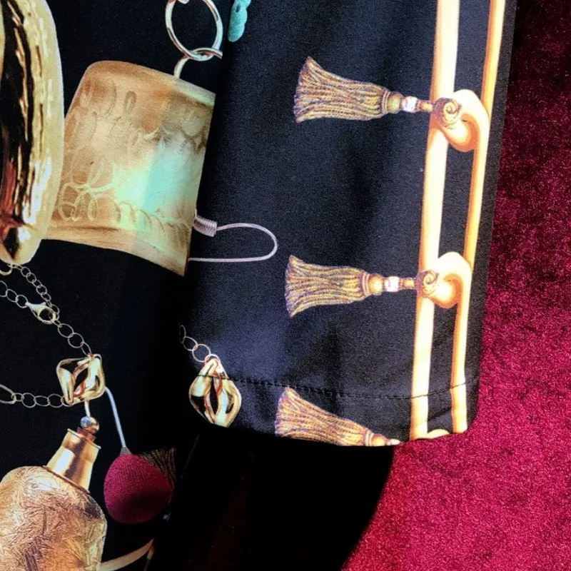 

Sweet Cartoon Printed Short Dress Women Summer Half Sleeve Pullover Loose Fit Straight Vintage Beading Diamonds Black Dresses