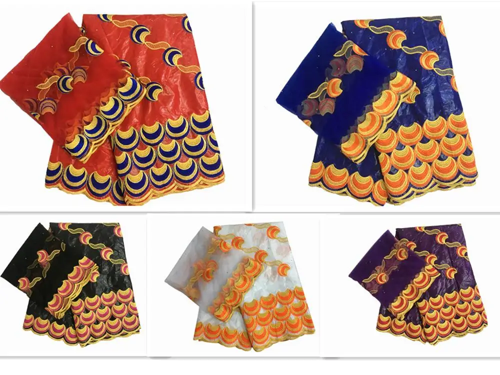 Синий последние вышитые Базен Riche Getzner красный швейцарский вуаль кружево ткань 5