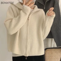 sweater cardigan women spring new solid vintage all match elegant zipper loose daily soft sweet simple casual knitwear chic teen