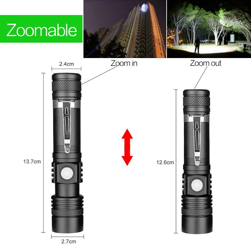 T6/L2/V6 светодиодный фонарик Мощный USB тактический фонарь с 18650 зумом регулируемый