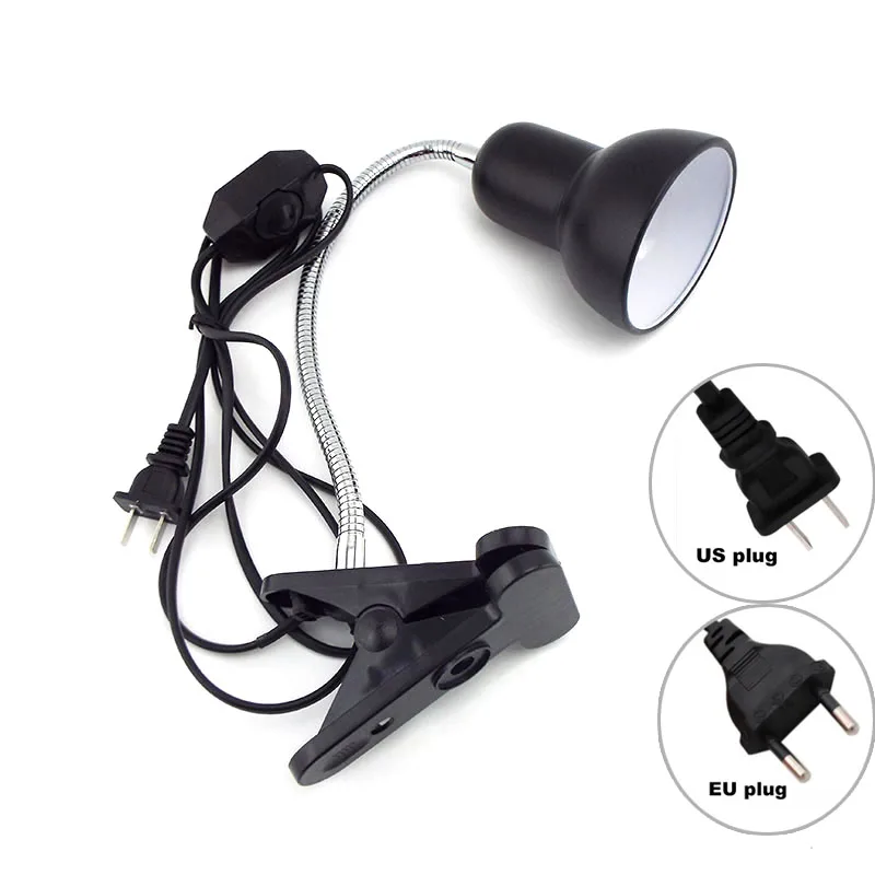

360 Degrees Flexible Desk Lamp Holder E27 Base Light Socket Gooseneck Clip-On Cable With On Off Switch for Home EU US Plug
