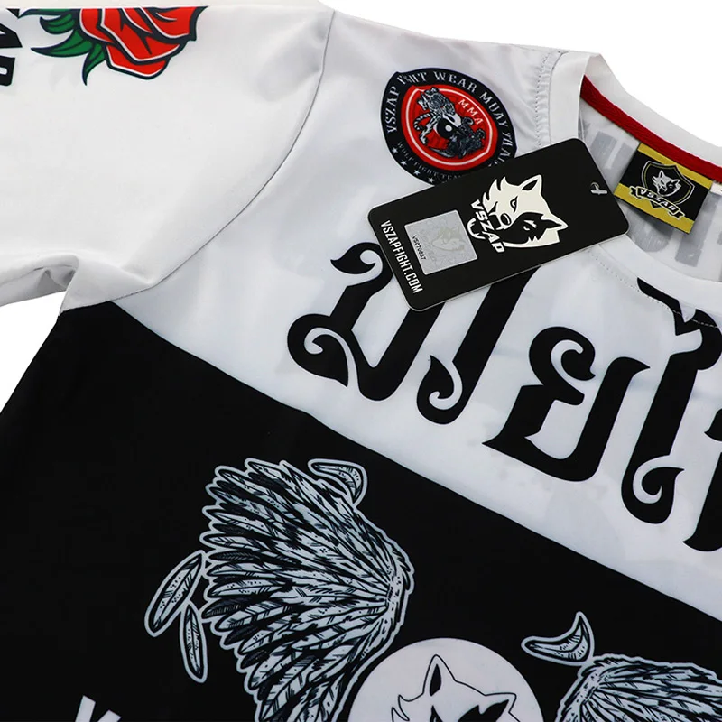 

VSZAP Rose Short-sleeved Quick-drying Clothes Men Fitness Stretch T-shirt Muay Thai MMA Sports Fighting Fight Broadcast Tshirts