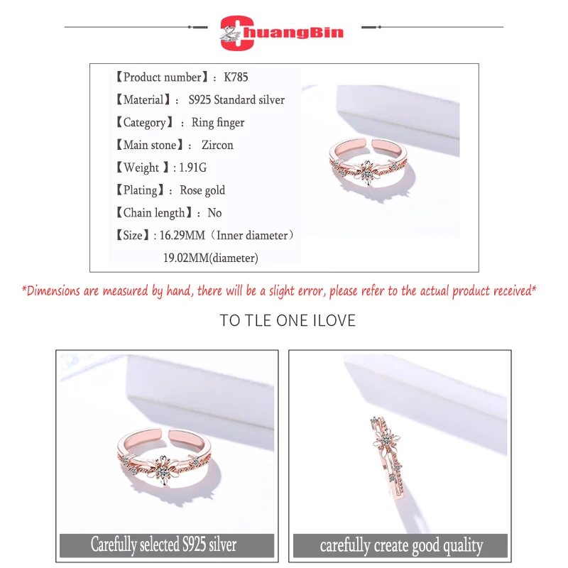 

Genuine S925 sterling silver jewelry Korean temperament zircon flower opening adjustable ring luxury engagement ring
