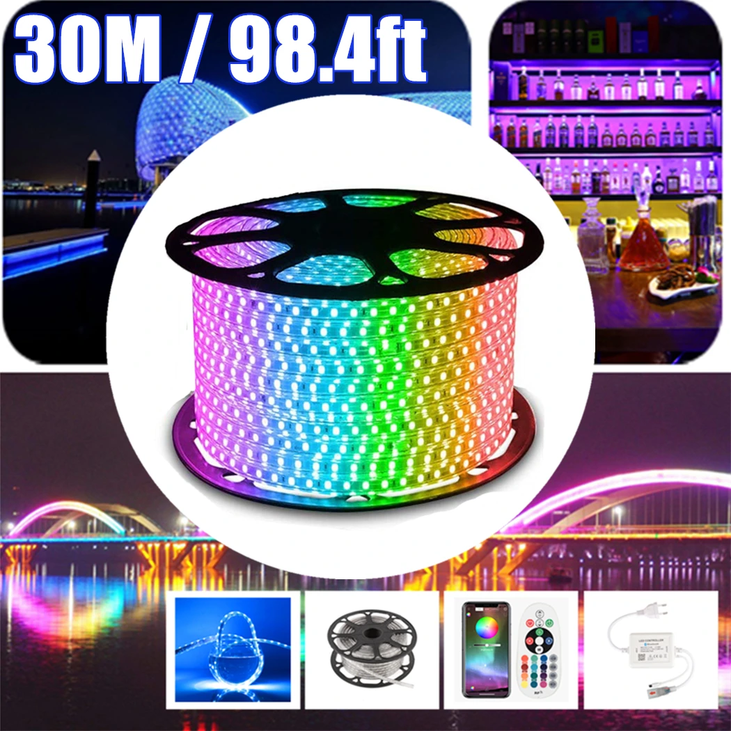 

30 Meter 98.4ft 1181inch 33yard Waterproof Rain Proof 5050 Diode Felxible Ribbon Led Light Striped Lamp Lights Bar Tape Changing