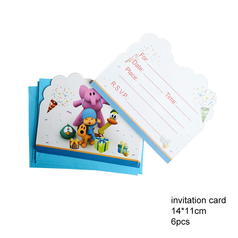 invitation card-6pcs POCOYO вечерние Детские тематическая вечеринка на день рождения декоративные бумажные чашки блюдо флаг Скатерть вечерние принадлежности украшения - Цвет: invitation card-6pcs
