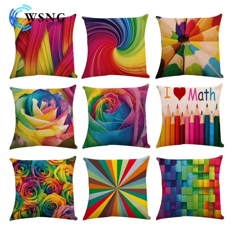 

New 3D Color Geometric Pattern Pillowcase Linen Digital Printing Cushion Cover Living Room Sofa Decoration 45*45cm