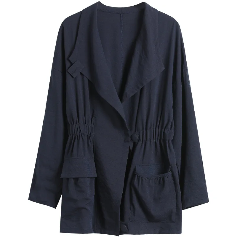 

Large size women's 2021 spring new windbreaker medium length fashion waist slim temperament thin windbreaker coat