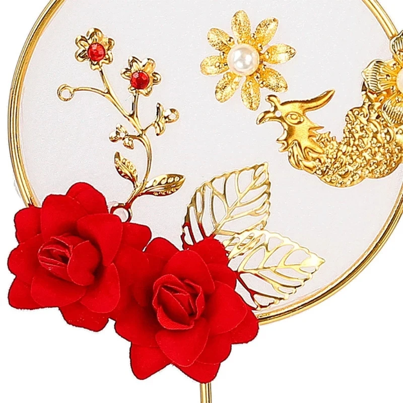 

Alloy Phoenix Cake Decoration Red Rose Cake Topper for Chinese Wedding Anniversary Party Decor DXAD