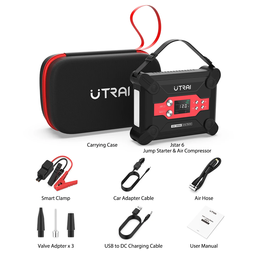 UTRAI Jump Starter 4 in 1 Air Compressor 1800A  Power Bank Portable Battery For Car Emergency Booster Starting Device images - 6