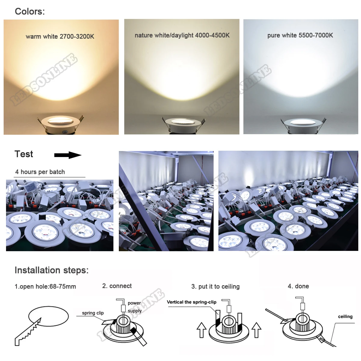 Foco de luz de LED de techo empotrado pequeño, COB, 3W, 110V, 220V, controlador regulable incluido para escaparate de casa, armario, hotel, rodapiés, etc.