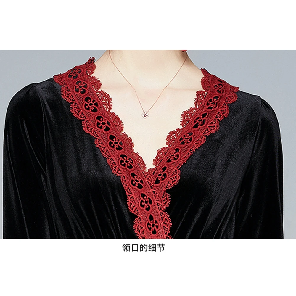 

Simgen Women Velvet Dress Lace Up V-Neck Long Sleeve Buttons Long Dresses Autumn Winter Woman Clothes Vestidos Jurken SG010308