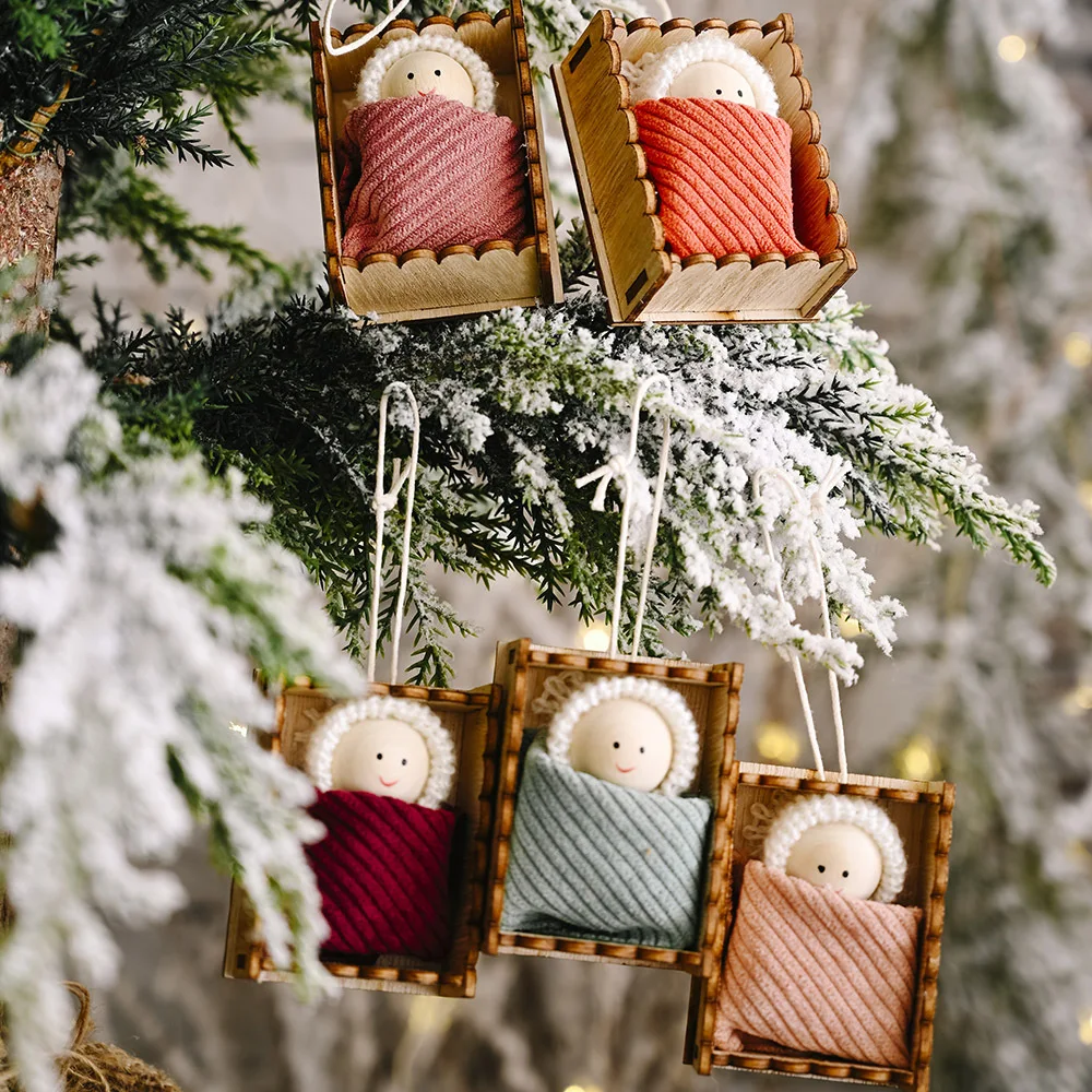 

New Year 2021 Cute Christmas Knitting Wood Doll Noel Merry Christmas Tree Decorations for Home Xmas Navidad Kids Natal Gift