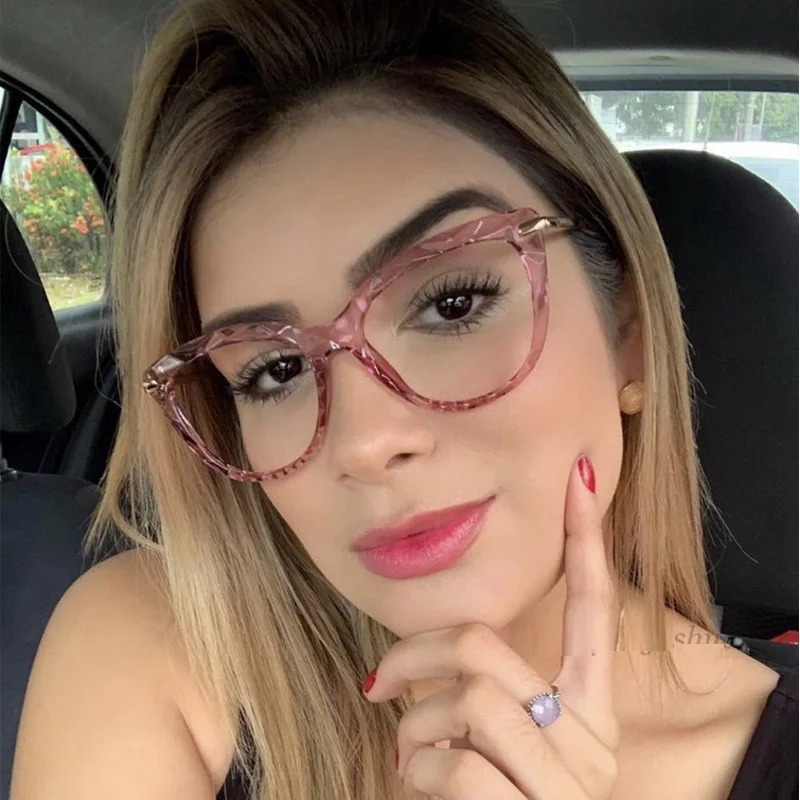 Голубые светло-круглые очки в оправе прозрачные женские для близорукости