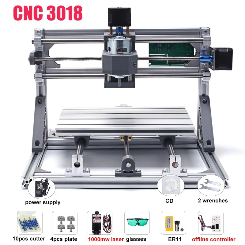 CNC 3018 с ER11 Diy мини лазерный гравировальный станок с ЧПУ 3 оси пластик акрил Pcb ПВХ фрезерный станок дерево маршрутизатор наборы - Цвет: add 1000mw laser