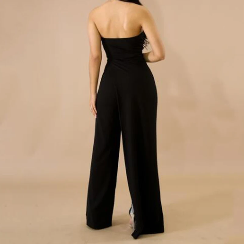 

Summer Women Sleeveless Asymmetrical Off Shoulder Jumpsuit Slash Neck Wide-leg Female Solid Fashion Jumpsuit