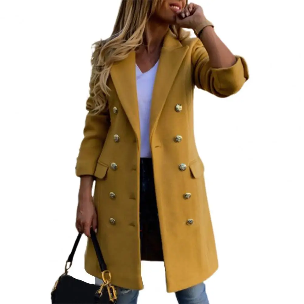 

Women's Coat Solid Turn-Down Color Breathable Wool Lapel Mid-length Slim Coat Double-breasted Autumn And Winter Jacket