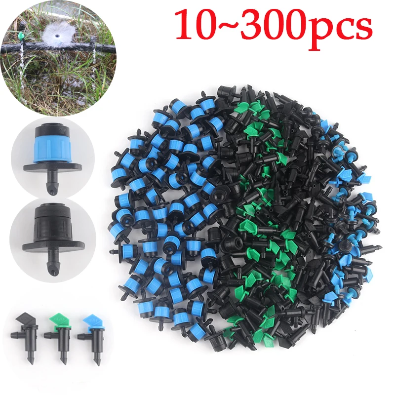 

10~300Pcs Garden Drip Irrigation Sprinkler 4L 8L 16L Flow Adjustable Fountain Nozzle Flag Dripper Plastic Water Saving Emitters