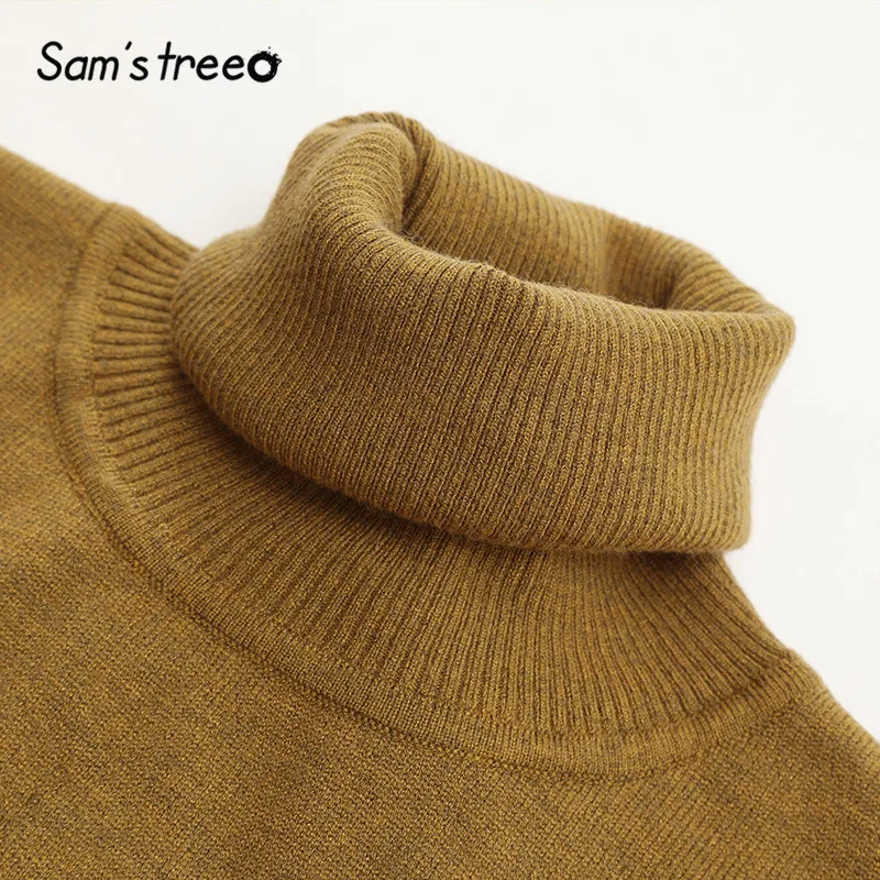 SAM'S TREE, однотонный пуловер с высоким воротом в минималистическом стиле, свитер для женщин, осень, длинный рукав, вязанный, Повседневный, для офиса, женские топы