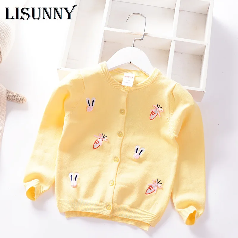 

Girls Sweater Autumn 2021 New Korean Style Rabbit Baby Girl Sweater Cardigan Kids Coat Single Breasted Children Fashion Clothes
