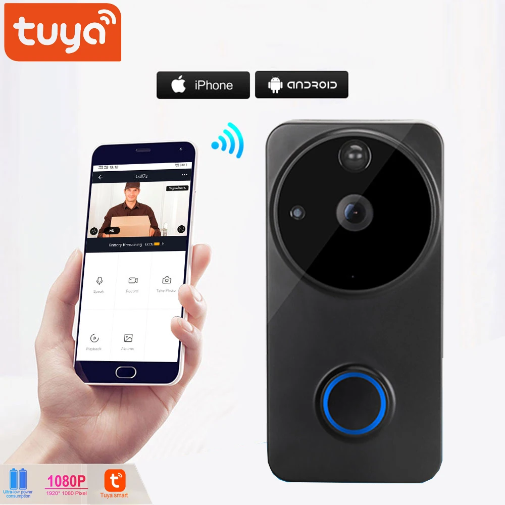 

Видеодомофон с поддержкой Wi-Fi, 1080P, Alexa, Google Home, IP54, водонепроницаемый, беспроводной, умный, дистанционное управление
