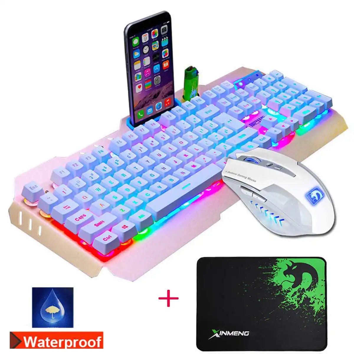 Белый PC Gamer игровая клавиатура и мышь механический Feel светодиодный комплект с подсветкой эргономичная мышь игровой набор для ноутбука - Цвет: Белый