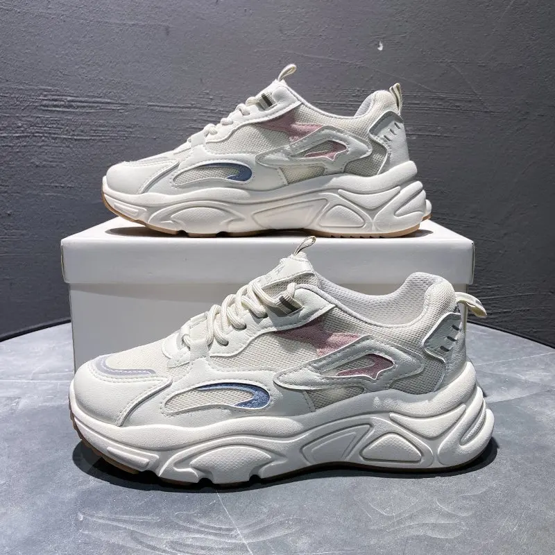 

Llogai White Sneakers Women Shoes Chunky Sneakers Platform Vulcanize Shoes Woman Tenis Feminino Breathable Mesh Running Shoes