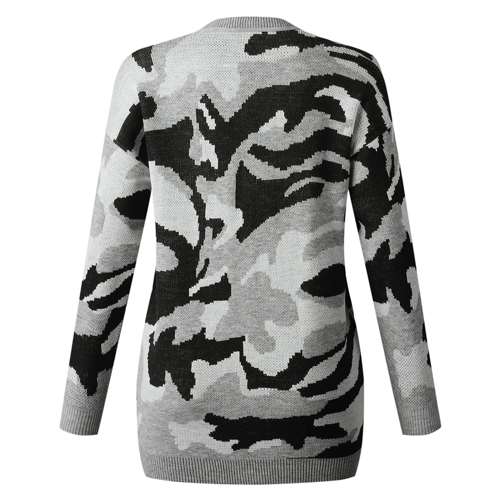 

Plus Size Women Autumn Winter Casual Cardigan Camouflage Open Front Cardigan Buttons Long Sweater Coat Warm Clothes For Female