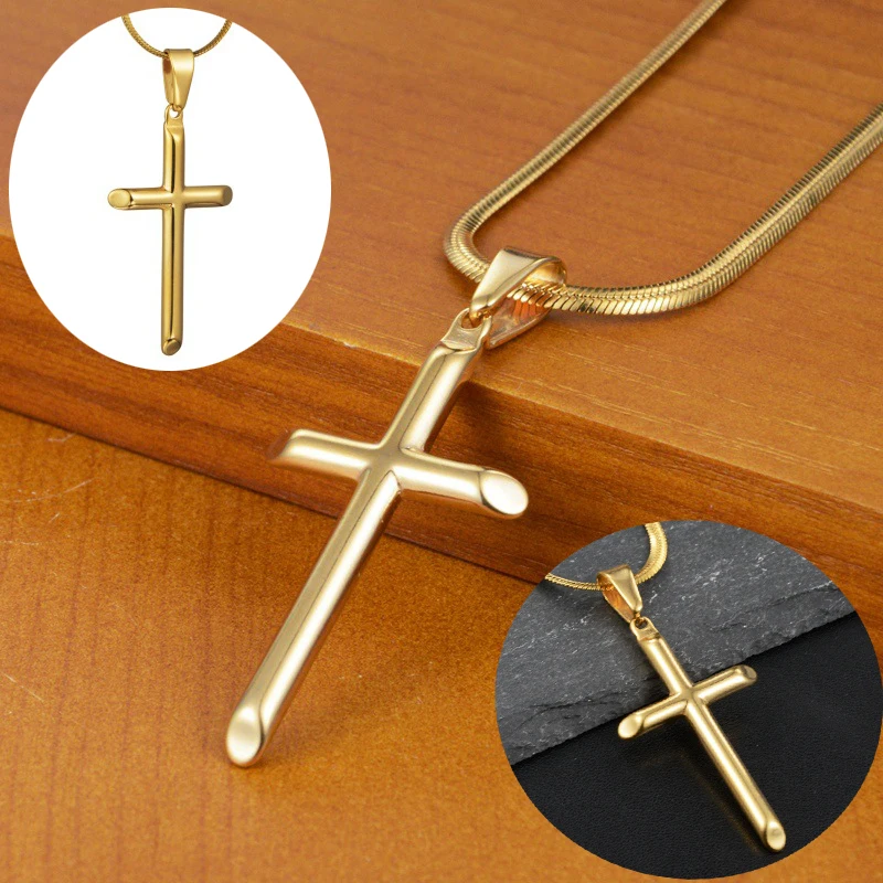 

Fashion Jewelry Gold Color Stainless Steel Cross Pendant Necklaces Men Women Gold Chain Prayer Cross Pendant Necklaces