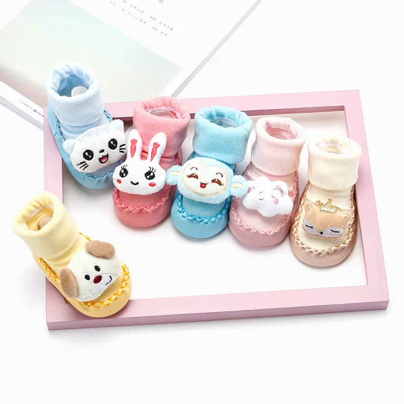 Носки тапочки с резиновой подошвой для новорожденных 1 пара носки рисунками