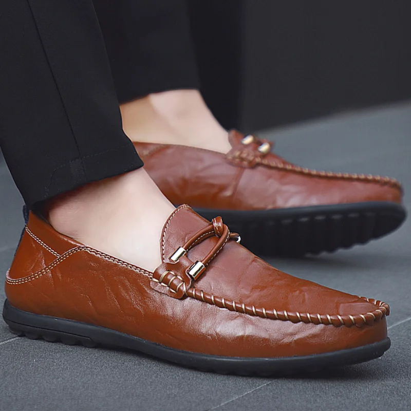 

Men Casual Comfort Walking Leather Shoes Moccasin Loafer Driving Chunky Loafers Sneakers Anti Slip Soft-Soled Plus Size Shoe